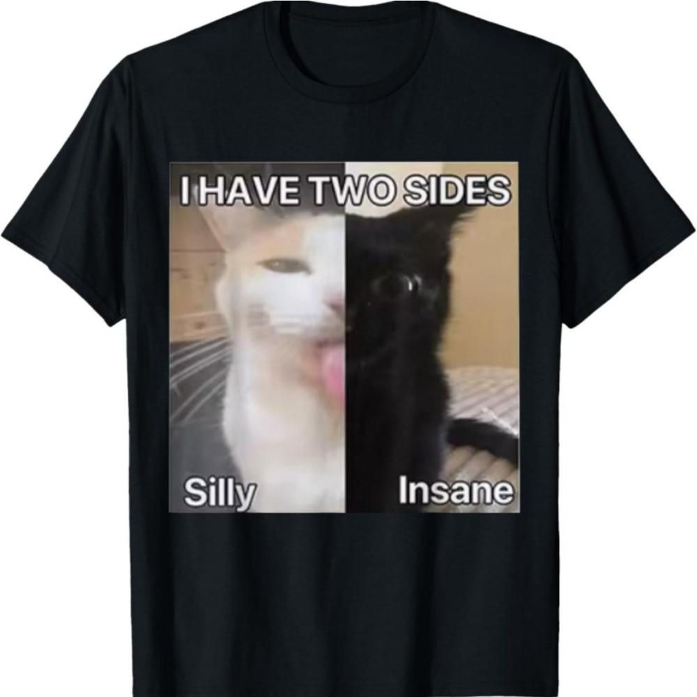 Unisexs Singlepiece Roundneck Shortsleeve Tshirt Featuring A Fun Doublesided Cat Design Suitable for All Seasons