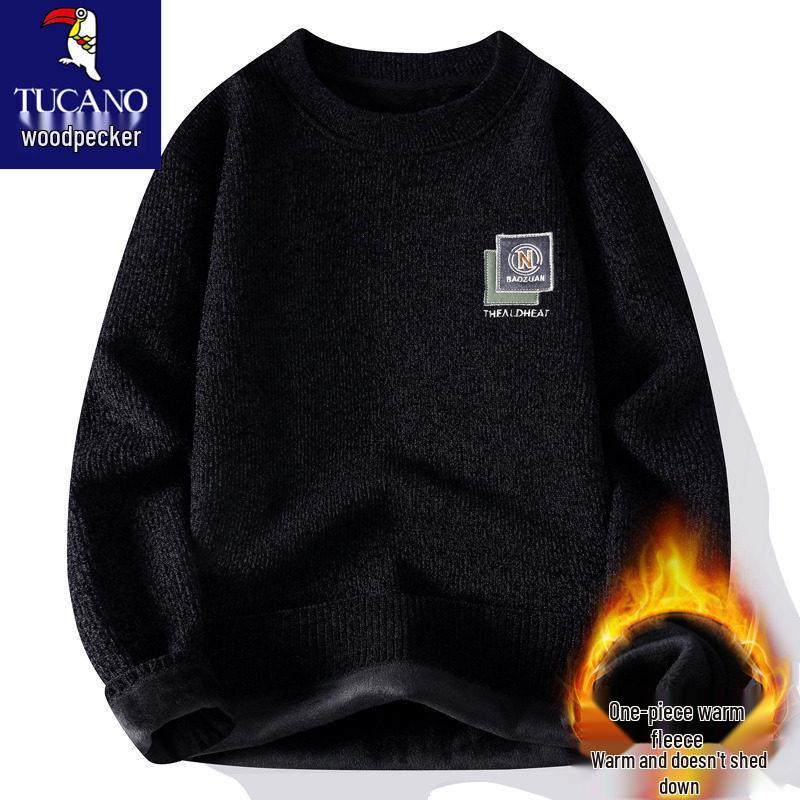 Men's Autumn-Winter Velvet Sweater: Thick Knit Base Layer for Teens