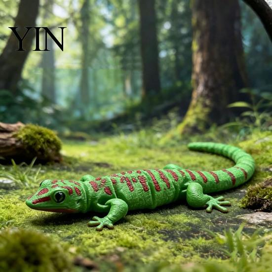 Realistic Gecko Decoration 3D Printed Articulated Figurine, Reptile Ornament with Movable Joints, Cute Posable Potted Plant Landscaping Lizard Animal
