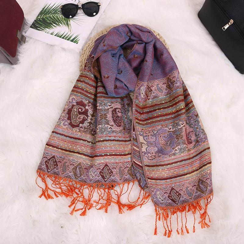 Scarf Spring and Autumn Jacquard Long Scarf Women's Summer Air Conditioning Fringed Shawl Cashew Nut Scarf Scarf