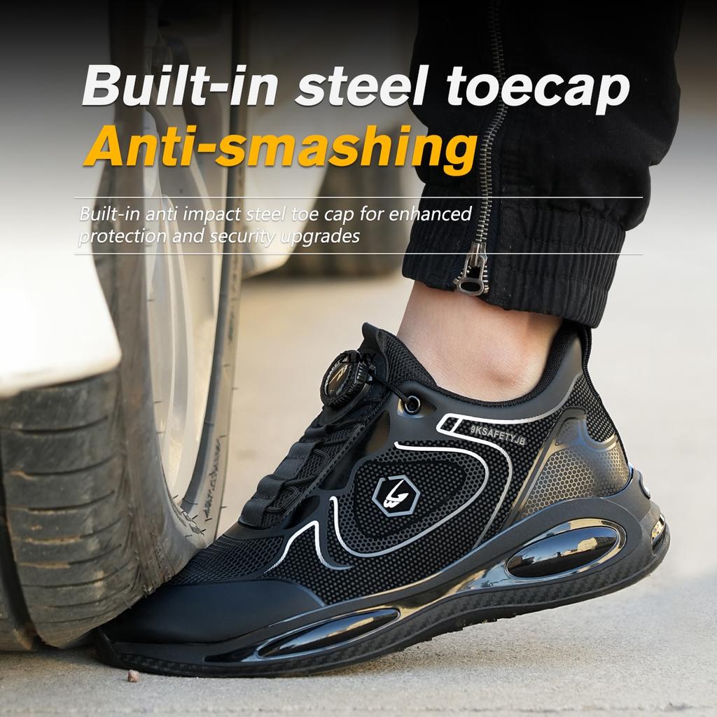 Waterproof Upper Men Safety Shoes Rotated Button Steel Toe Sneakers Anti-stab Anti-smash Work Shoes Man Work Safety Boots Light