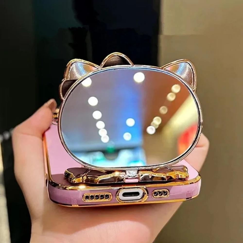 Phone Case For Xiaomi Poco X7 X6 F7 Pro M6 F6 F3 F4 X5 X3 C65 C75 Makeup Mirror Rabbit Holder Straight Edge Soft Cover