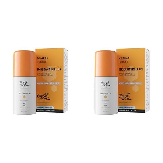 Chemist at Play UnderArm Roll-On with 5% AHA, Lactic Acid & 1% Mandelic Acid | Prevents Body Odour, Brightens Skin| Alcohol Free-40ml