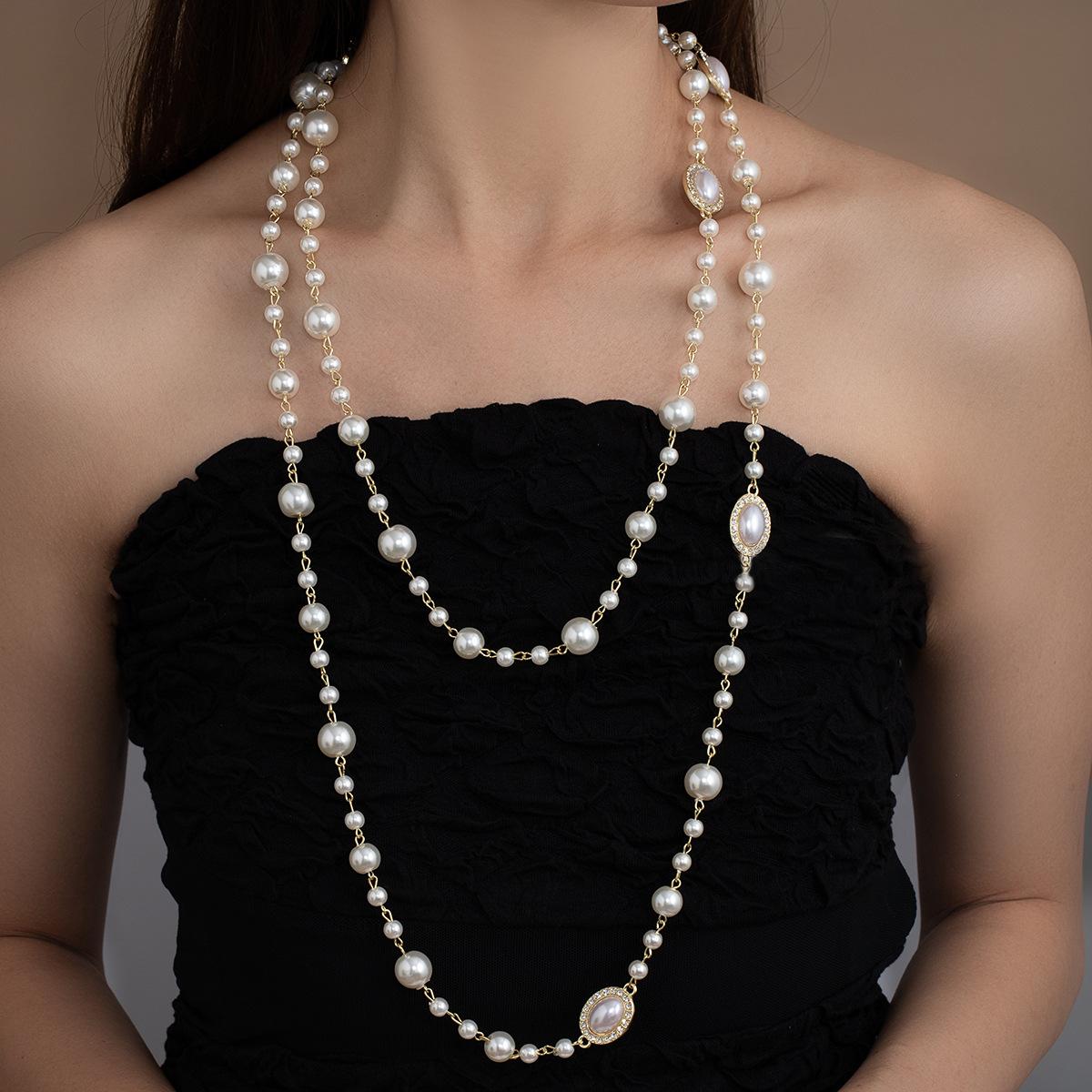1Pcs Women s multi-layer pearl sweater chain - simple long necklace accessory