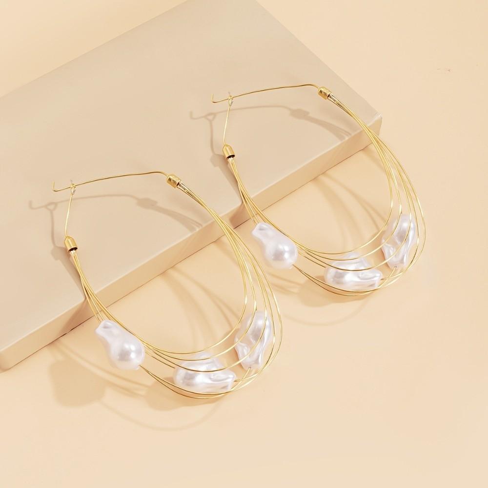 Korean Layered Large Circle Earrings Exquisite Trendy Wedding Earing Pearl Big Hoop Earrings  Girl