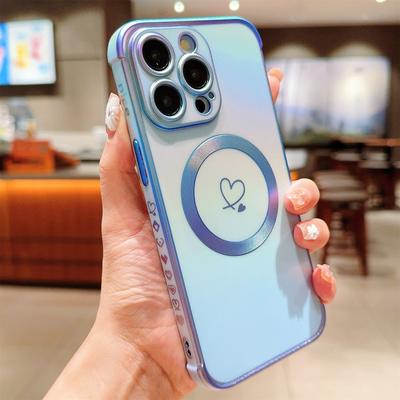 For iPhone 13 Pro Max Magnetic Case Side Love Heart TPU Phone Cover Gradient Holographic
