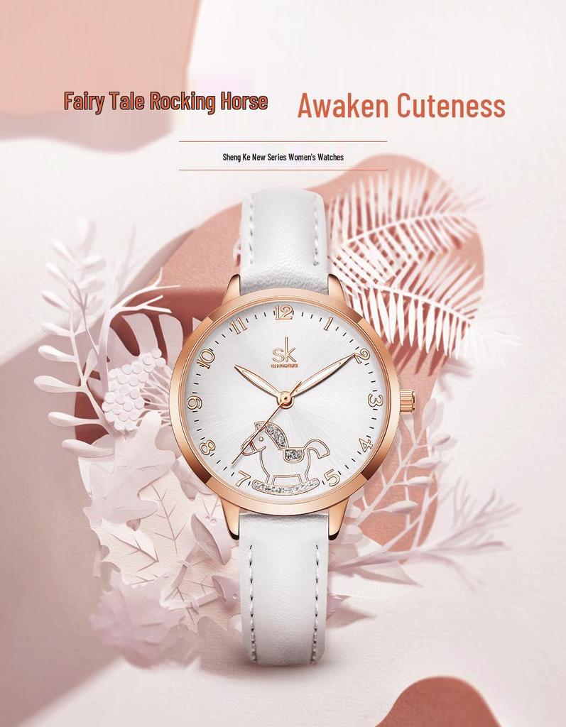 SK Brand Women's Diamond-Studded Carousel Watch - Academic Style, Douyin Live Stream, Model 9027