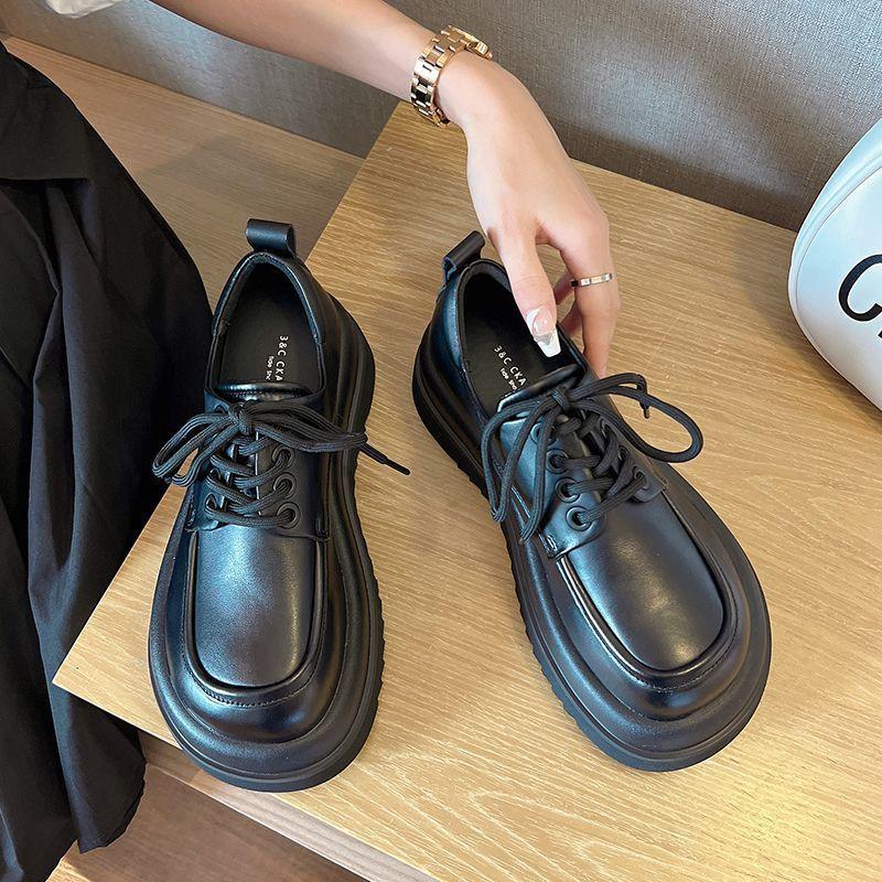 Versatile platform student lace-up retro single shoes British fashion small leather shoes women's 2025 summer and autumn new models