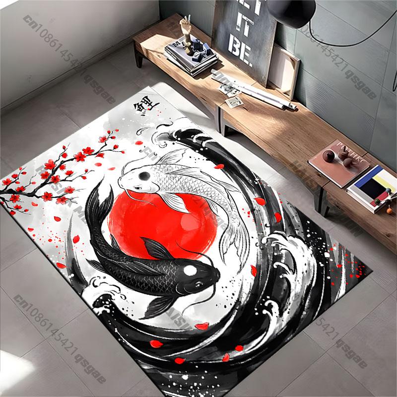 Harmony balance nature koi fish carpet Yoga living room room decor children's crawling mat doormat area rug games mat