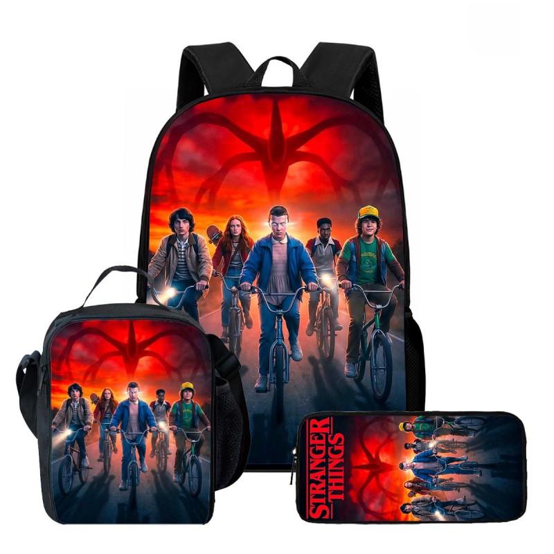 Kids Cartoon Printed Backpack Set Elementary School Bookbag Lunch Bag Pencil Case 3-Piece Bundle With Ergonomic Support