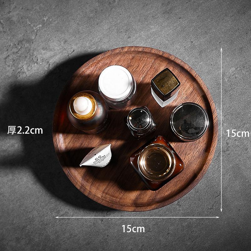 Light Luxury Creative Walnut Solid Wood Round Tray Cup Holder Storage Plate Rotating Pedestal Bathroom Cosmetics Storage Rack