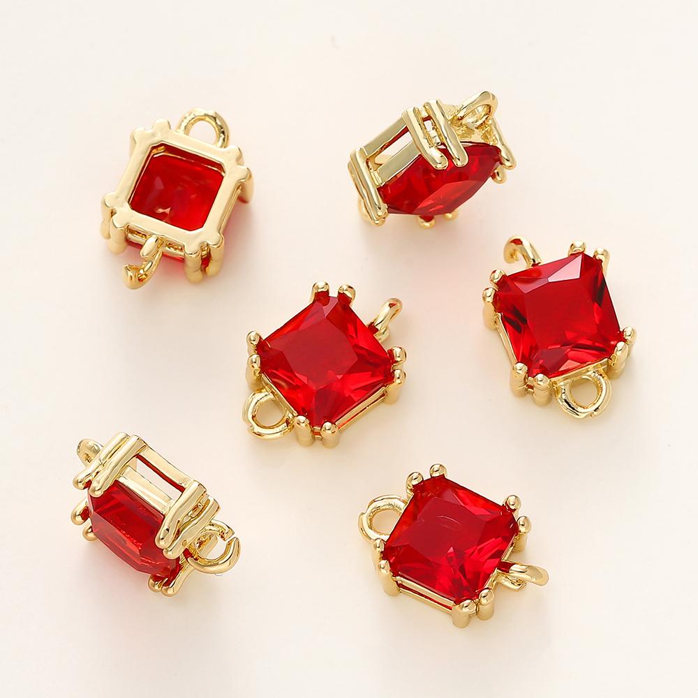 4/6Pcs 14/18K Gold Color Plated Zircon Single Hole Love Heart Double Hole Square Pendants For DIY Jewelry Making Findings