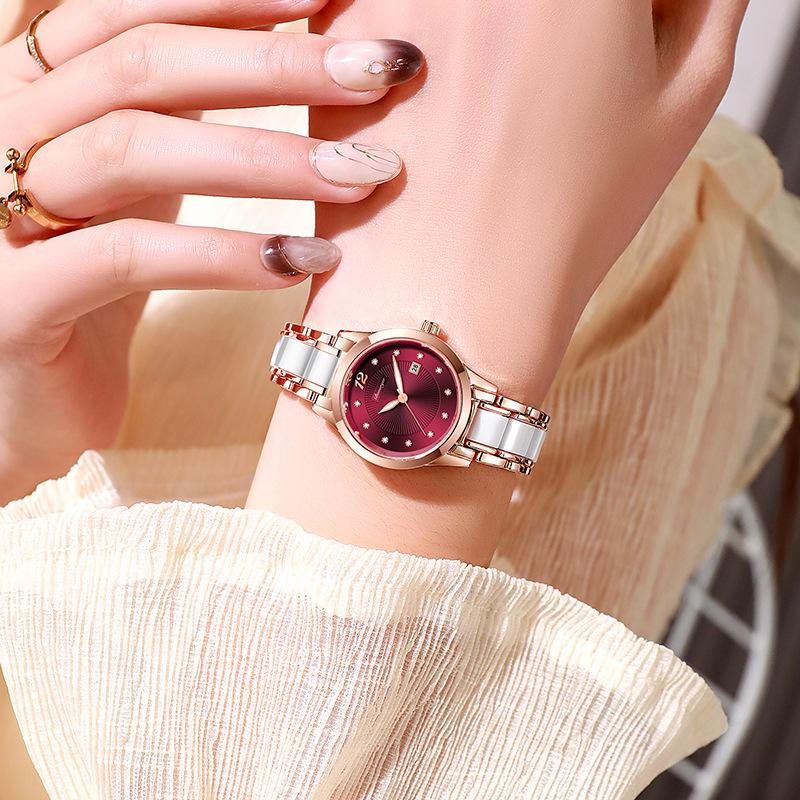 Women Ceramic Watches Ladies Waterproof Quartz Bracelet Watch Date Clock