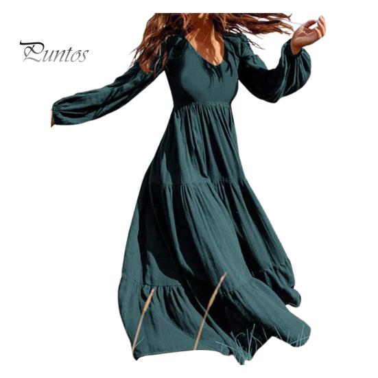 

Женское платье весна-осень с круглым вырезом, А-силуэтом, V-образным вырезом, плиссировкой, длинными рукавами, однотонное, с большим качелями, для свиданий, шопинга, отпуска, макси-платье M зелёный