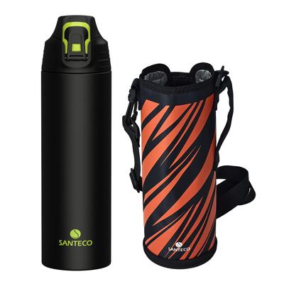 SANTECO 1 Liter Thermos 1000ML Stainless Steel Water Vacuum Keeps Drinks Hot or Easy To Direct Drink Black Bottle, Insulated, Cold, Clean, Compatible,