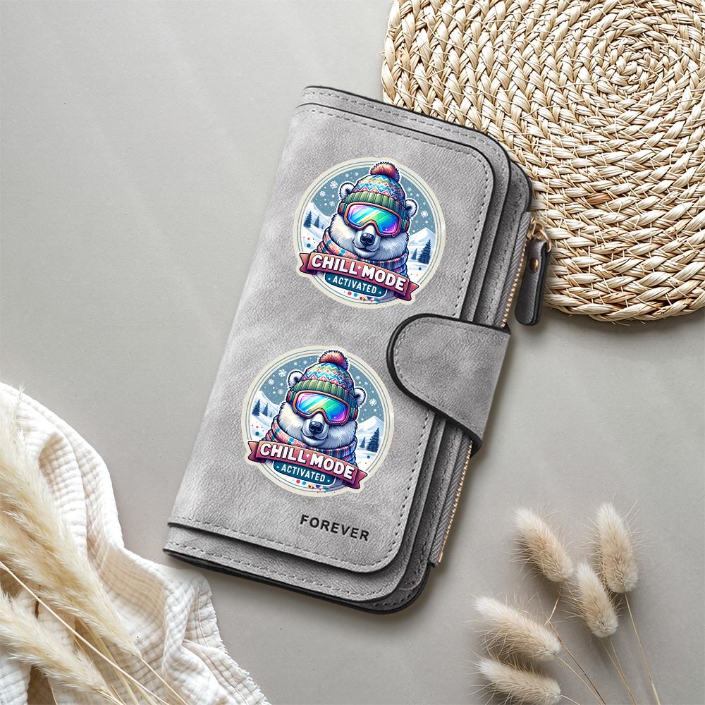 Cute Polar Bear Print Long Wallet Fashion Casual Large Capacity Card Holder PU Leather Purses for Daily Use