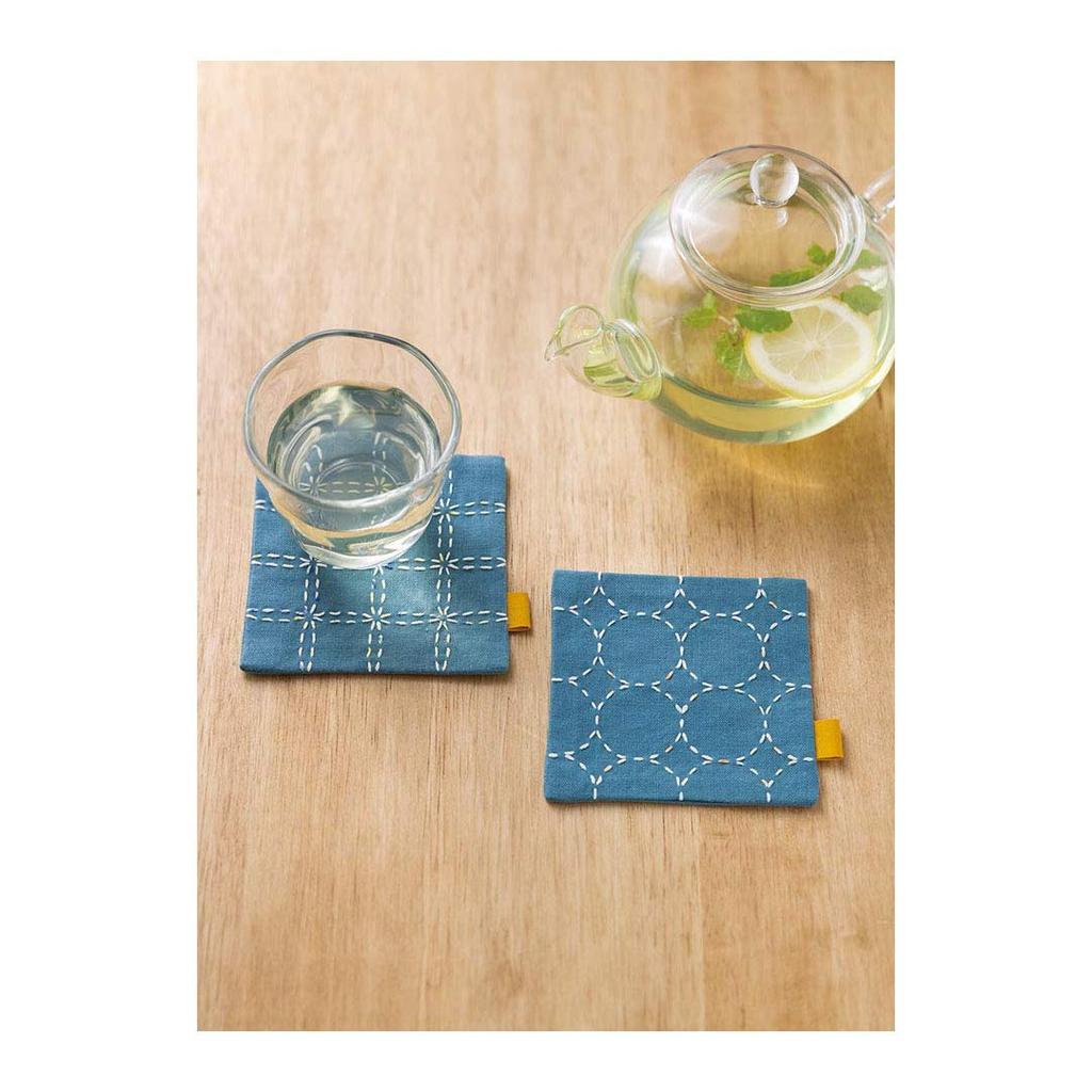 LECIEN hidamari Stickset, Paar Sashiko Untersetzer, Ca.. 10 x 10 cm, CSK98952, Grün