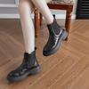 Chelsea Boots for Women with Sheep Pattern and One Foot Pedal Retro Short Boots for Women with Autumn and Winter Thick Sole British Style