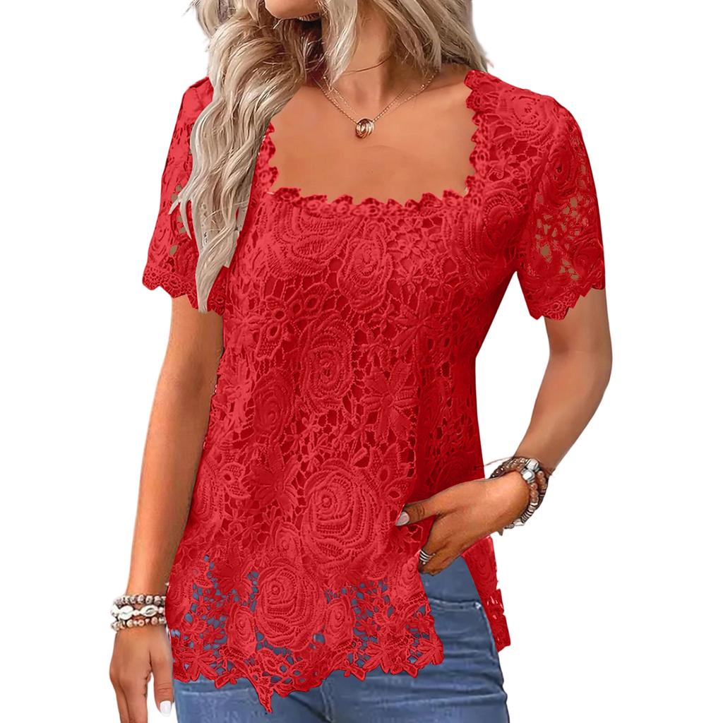 Ladies' Color Casual Elegant T-shirt Lace Top