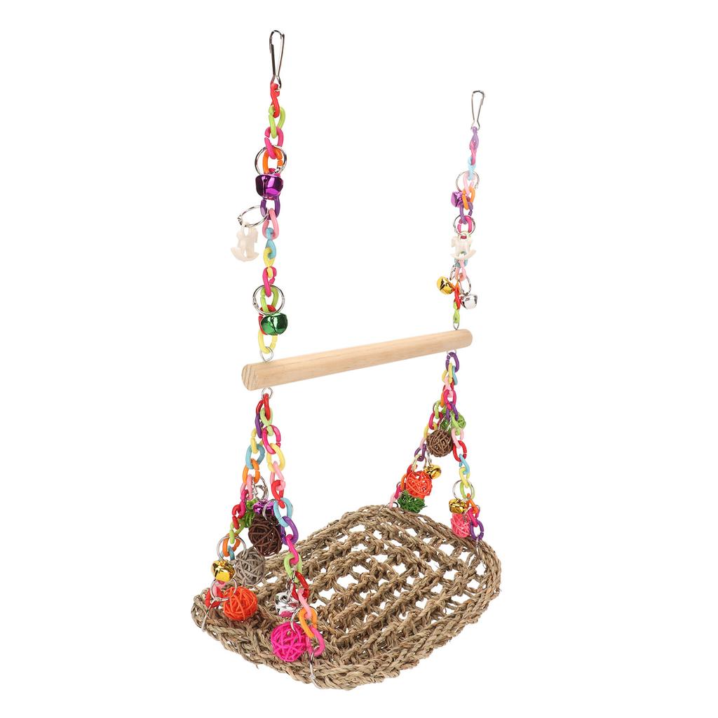 Bird Seagrass Swing Toys Colorful Rattan Balls Double Layer Parrot Climbing Hammock Swing with Wood