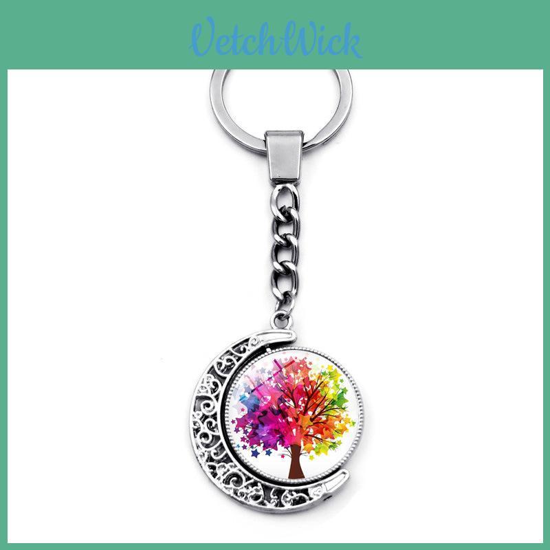 Colorful Tree Of Life Keychain Pendant Double-sided Rotating Moon Charm