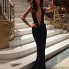 Spring New, Sexy and Elegant Solid Color Dark V-neck Backless Dress