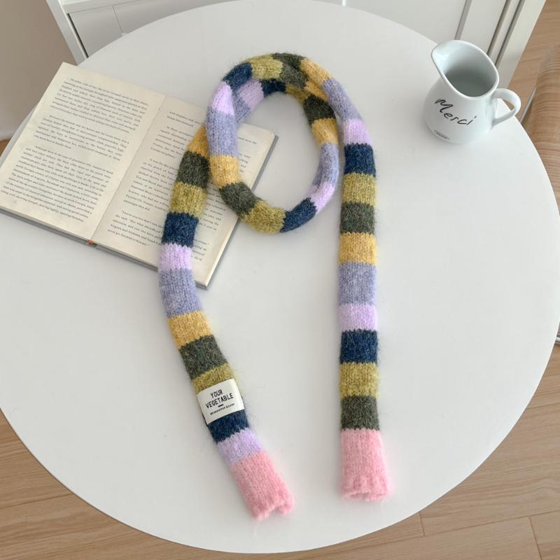 Women'S Thin Narrow Long Colorful Striped Scarf Autumn And Winter New Design Hot Girl All-Match Decorative Scarf