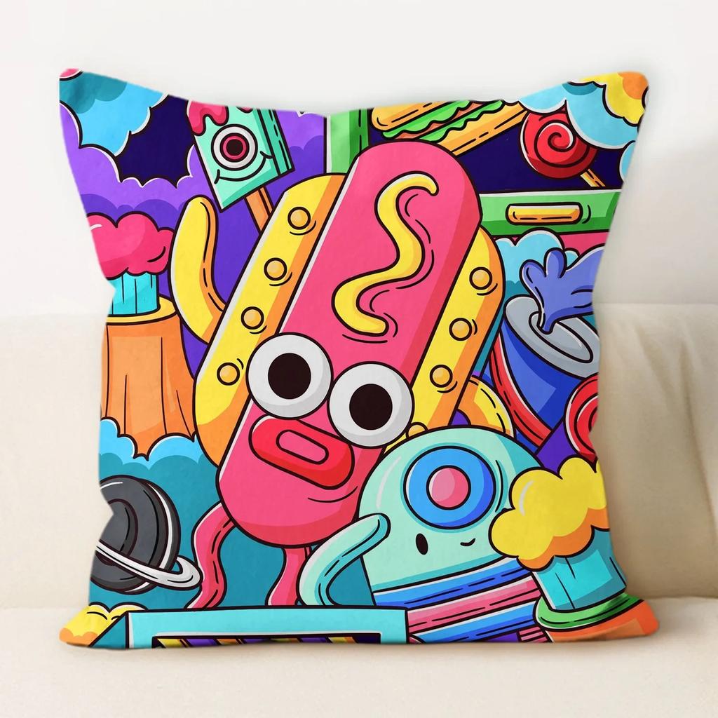 Drawing Graffiti Backrest Square Office Pillow Cover Funny Graffiti Pillow Home Sofa Cushion Cover