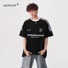 QOTRIOCK American Striped Letter Print Short Sleeve T-shirt