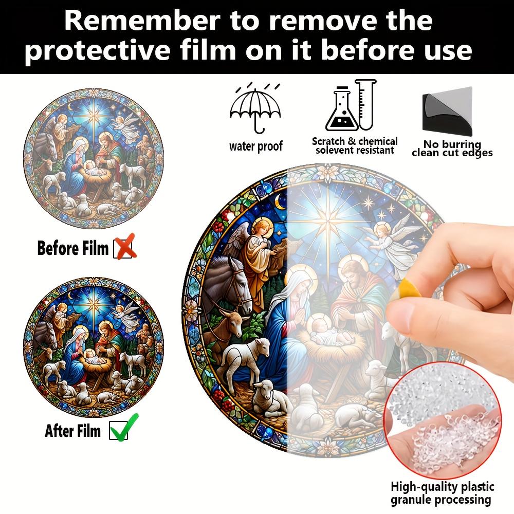 2D plochý betlém náboženský motiv lapač světla, dekorativní malba, vhodný na stěny, okna, do zahrad, domácí dekorační přívěsky