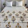 Hand Block Floral Printed Kantha Quilt, Cotton Kantha Bedspread, Vintage Bedding Bedsheets, Handmade kantha throw