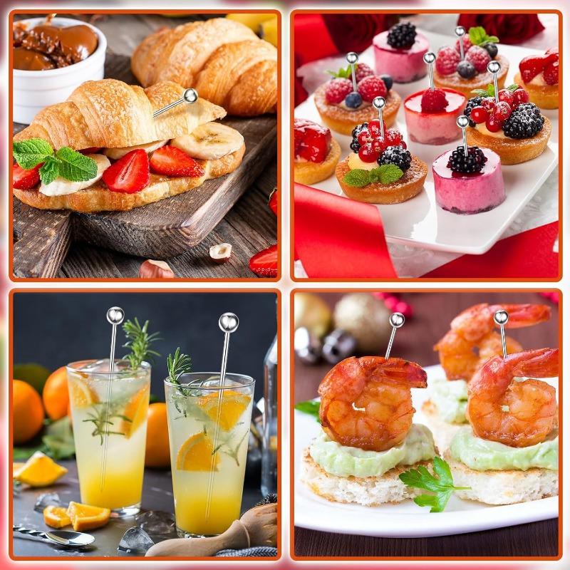 Stainless Steel Cocktail Picks Reusable Cleanable Cocktail Toothpicks Metal Skewers Cocktail Sticks for Drinks 4.3 Inch