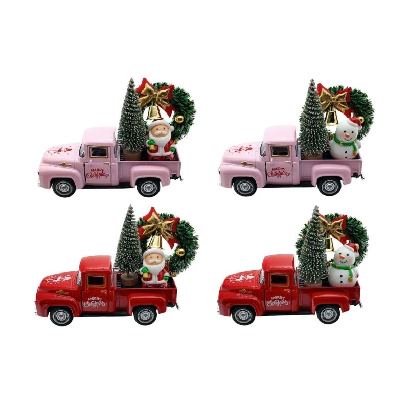 Christmas Farmhouse Truck Decors Metal Farm Pickup Truck Decors with Wreath/Tree Table Centerpieces Home Decoration