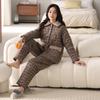 Pajamas women's winter three-layer thickened fleece woven cotton padded autumn and winter coral fleece large-size warm loungewear