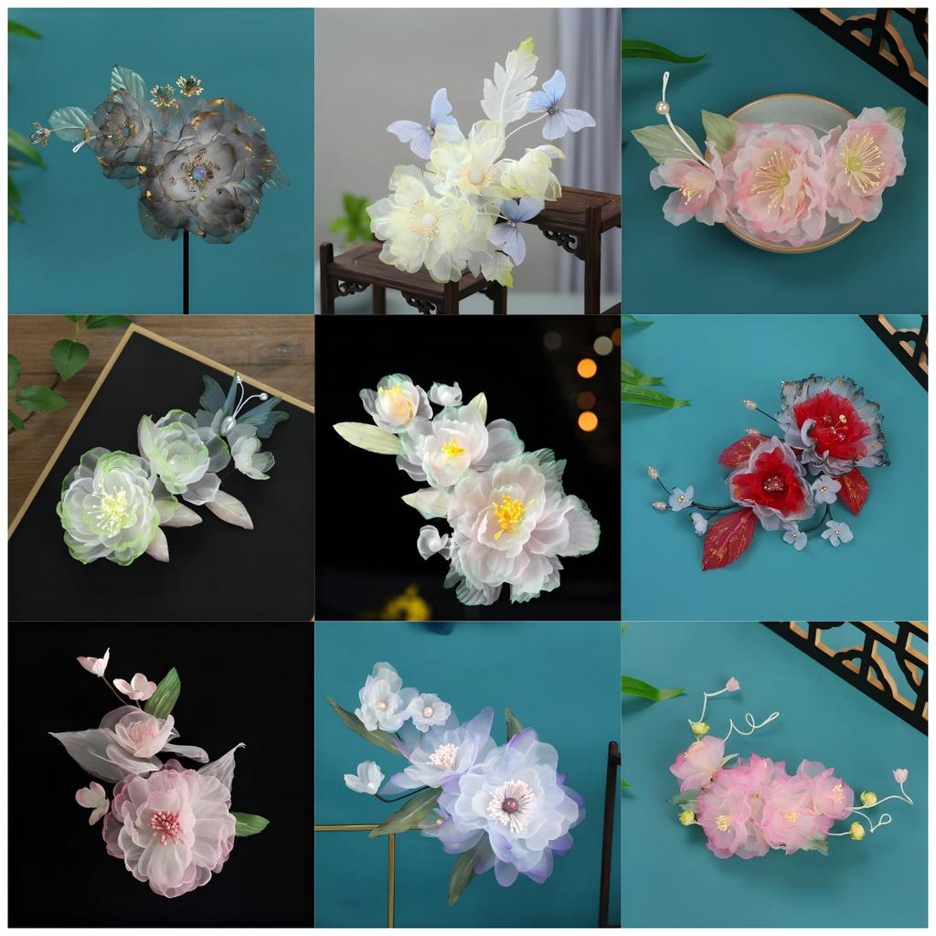 Handmade Juan Yarn Hot Flower Hairpin Peony Peony Hanbok Back Pressure Headdress Tang Style Flower Gradient Green Ancient Style Hanbok Headwear