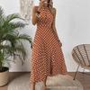 European and American Women's Clothing Spring and Summer Fashion Printing Polka Dot Round Neck Long Dress Women's Dress