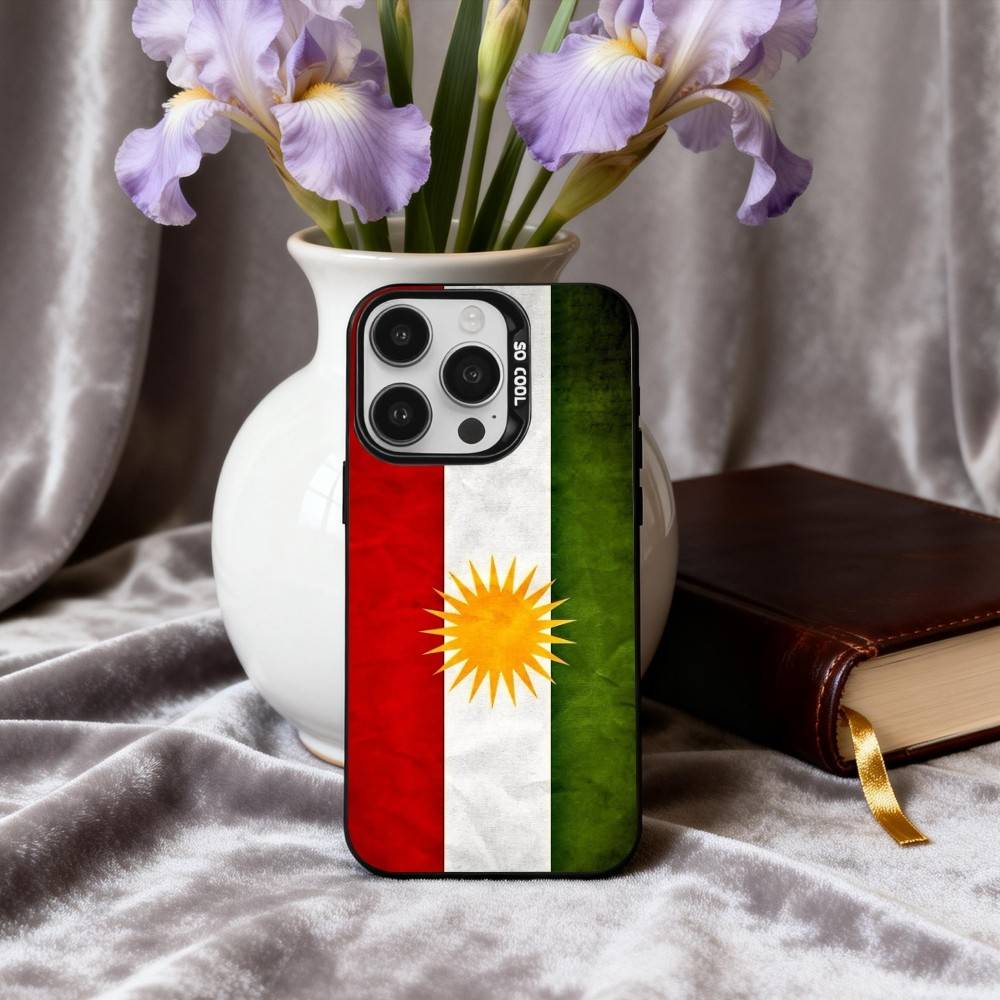 K-Kurdistan-N F-Bandiera-G Custodia per Telefono Per iPhone17,16,15,14,13,12,11 Plus,Pro Max Custodia Nera Caramellata Argentata