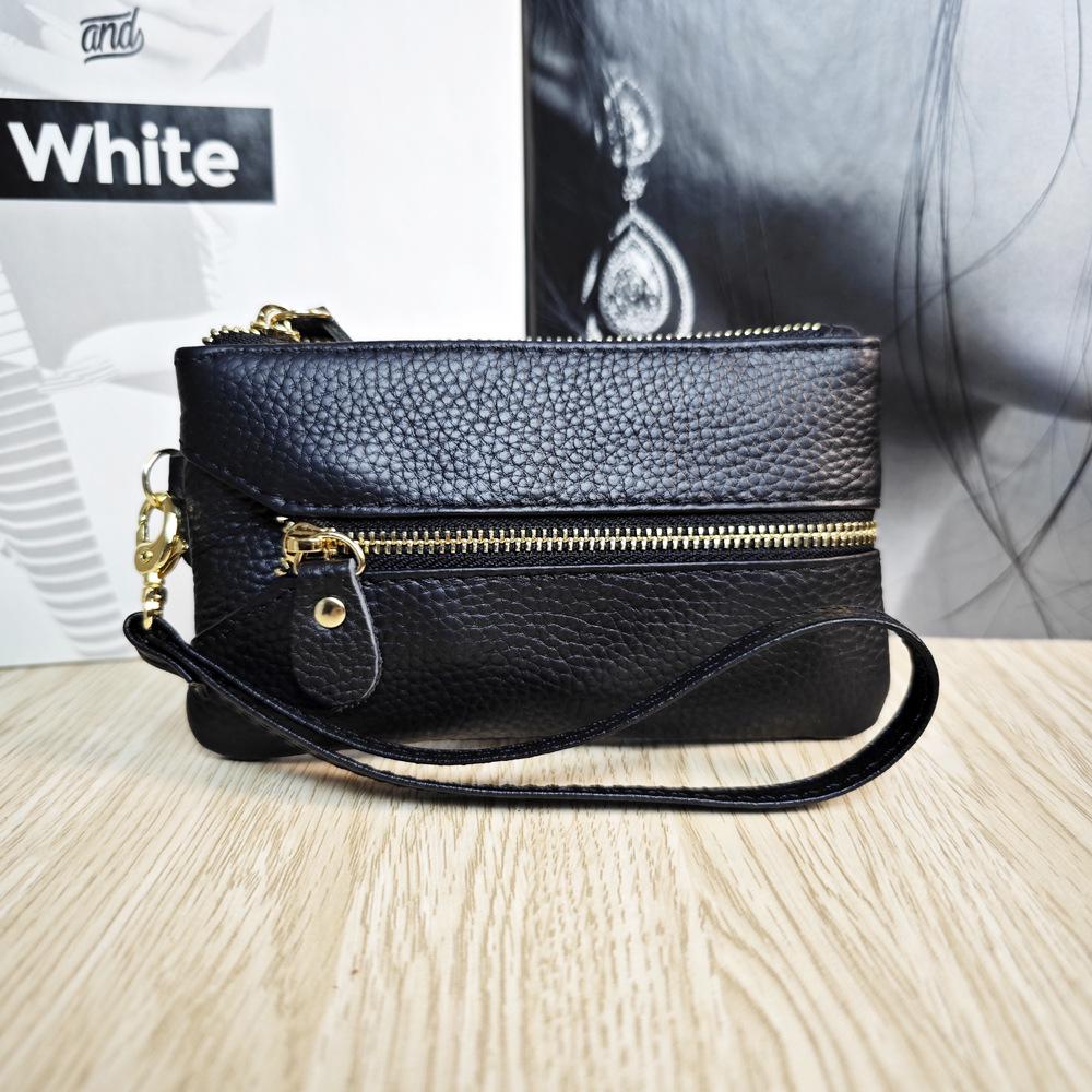 Top-Grain Cowhide Leather Wristlet: Key Pouch, Coin Purse, Card Holder, Wear-Resistant Multifunctional Small Handbag.