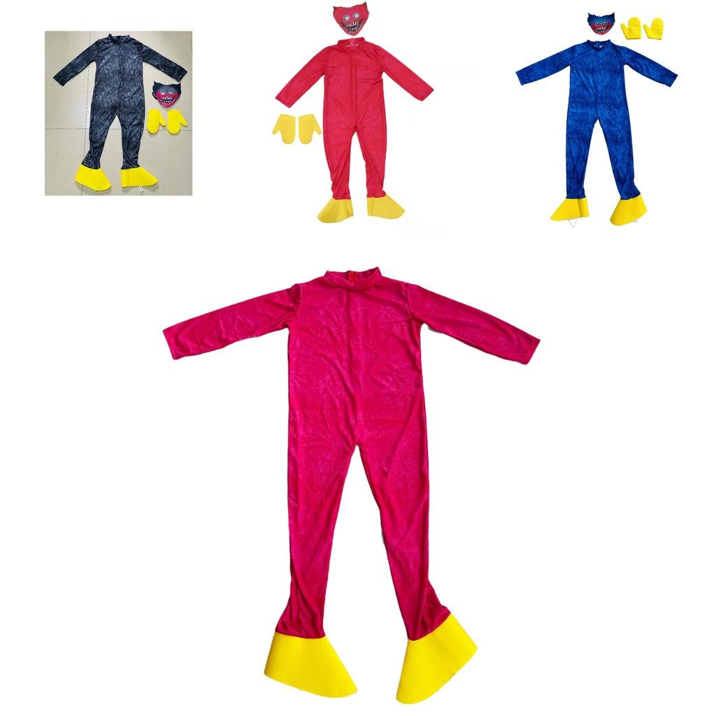 Barn Huggy Wuggy Poppy Playtime Cosplay Kostyme Bodysuit Jumpsuit Maske Hansker For Unisex