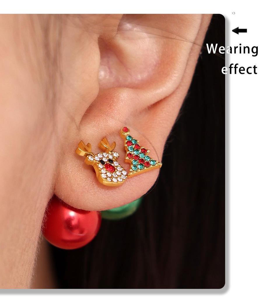 Xinyixin Christmas Tree Reindeer Zircon Stud Earrings with Colorful Bead Backs
