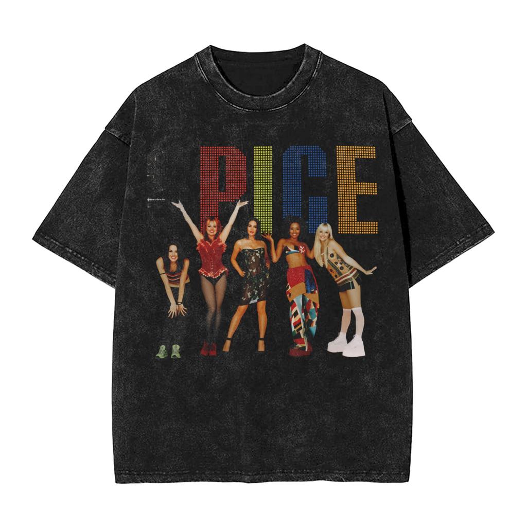 Spice Girls Pop Group Tour T Shirts Hip Hop Washed Short Sleeve Street TShirts Novelty for Unisex Women Streetwear Summer Tees
