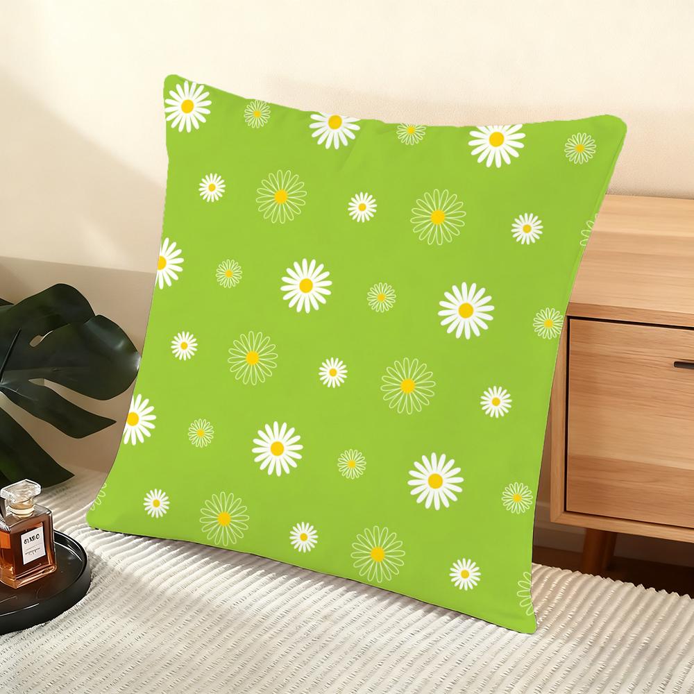 Daisy Pattern Cushion Cover Soft Short Plush Pillow Cover Smooth Cozy Texture Aesthetic Cushion Case Home Decor