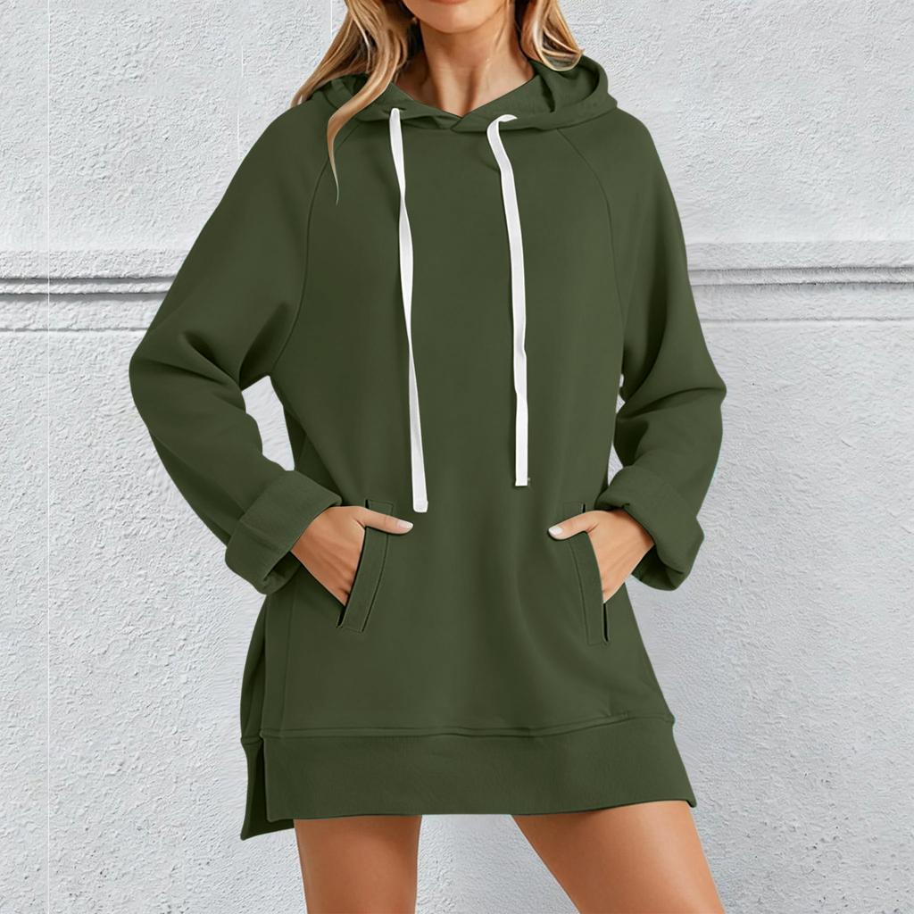 Women's Fashion Hooded Pocket Split,Hem Fleece,Lined Long,Sleeve Pullover Sweatshirt