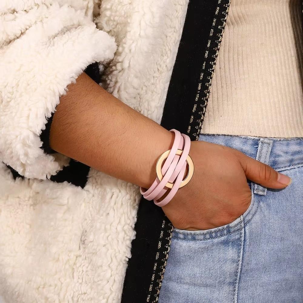 Leather Surface Leather Bracelets Bohemian Style Hollow Circle Bracelet For Women