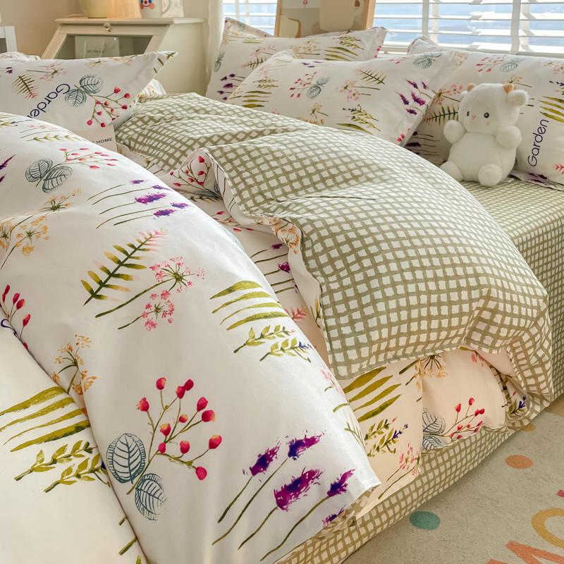 Watercolor Flower Duvet Cover Cotton Cartoon Bunny Comforter Cover Lovely Farm Animal Rabbit Bedding Set for Girly Bedroom Decor