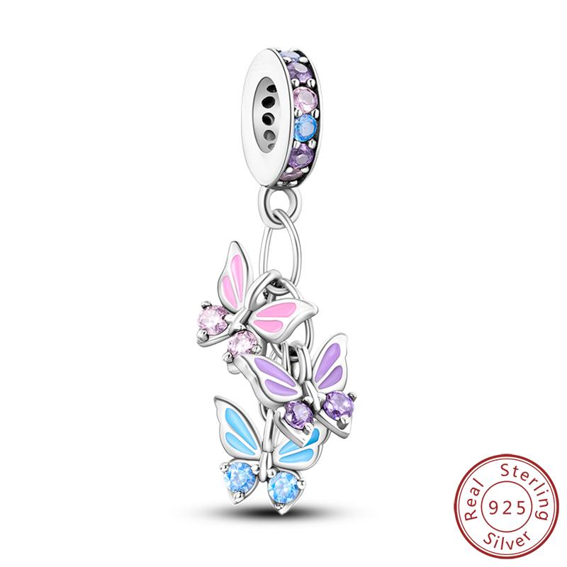 Elegant S925 Silver Butterfly & Dragonfly Multicolor Charms Beads Pendant 3mm DIY Fine Jewelry Making Accessories Gifts