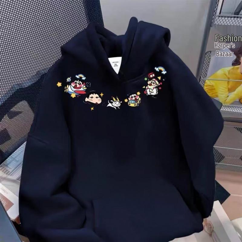 Youth Velvet Cartoon Hooded Sweatshirt - Casual Autumn/Winter Trend for Couples