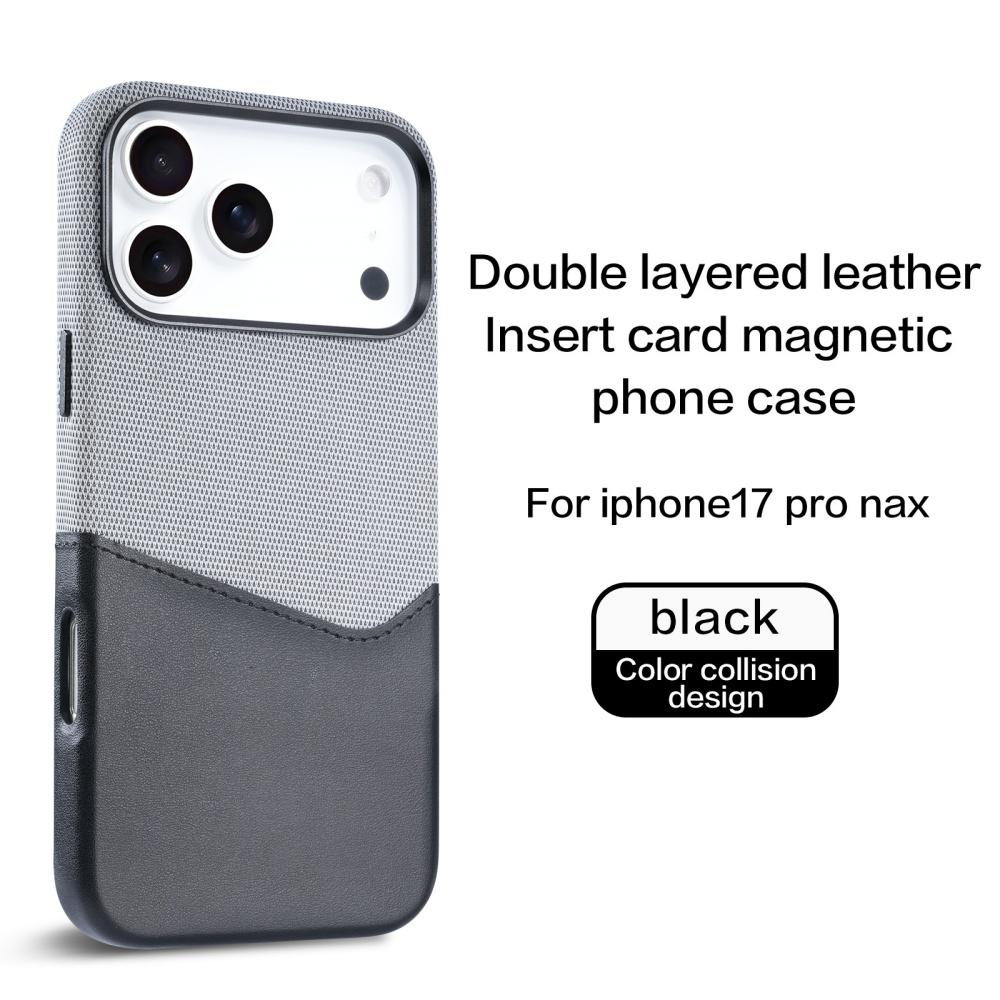 For iPhone 17 Pro Max Air Leather and Fabric Splicing Texture Card Insertion Magnetic Phone Case for iPhone 16 15 14 Plus 13 12