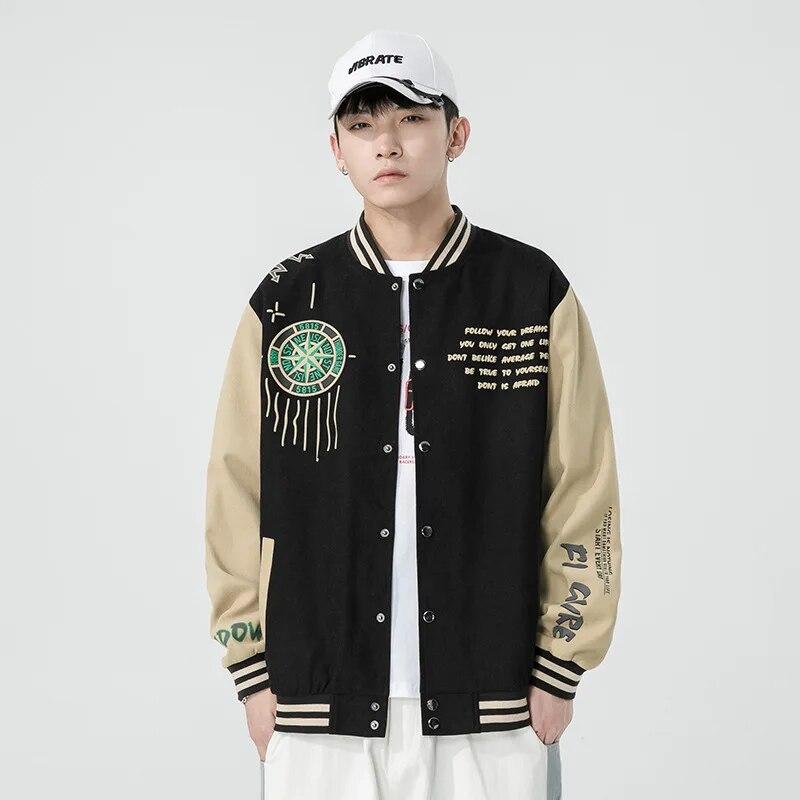 

Men s Spring and Autumn Print Jackets Fashion Casual Patchwork Baseball Uniform Campus Style Varsity Outwear Bomber Jackets New
