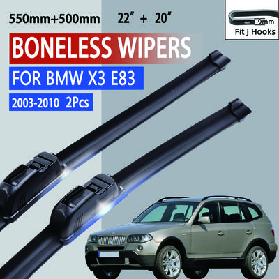 Per BMW X3 E83 2003-2010 Tergicristalli per auto tipo U in gomma morbida senza cornice e senza staffe 22"+20"